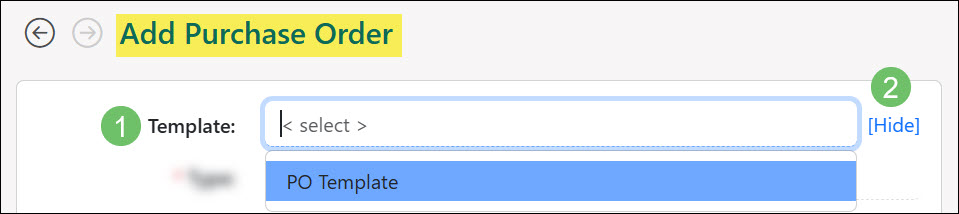 The Available Options when Creating a Purchase Order from a Template