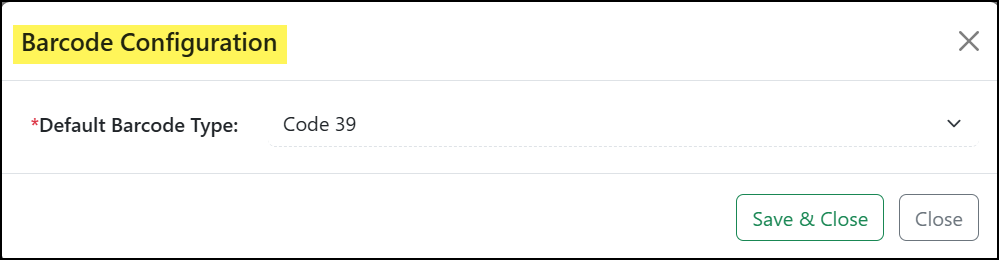 The Barcode Configuration Dialog Box.