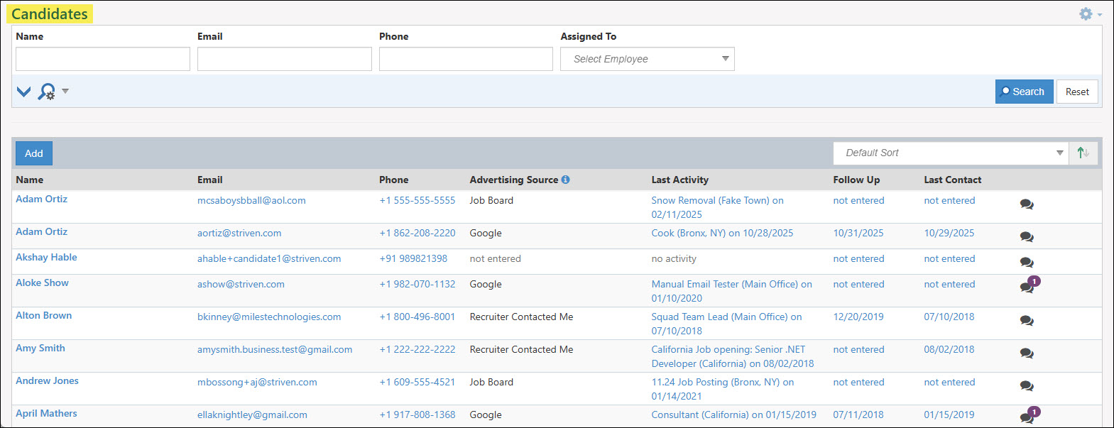 The Candidates List in Striven