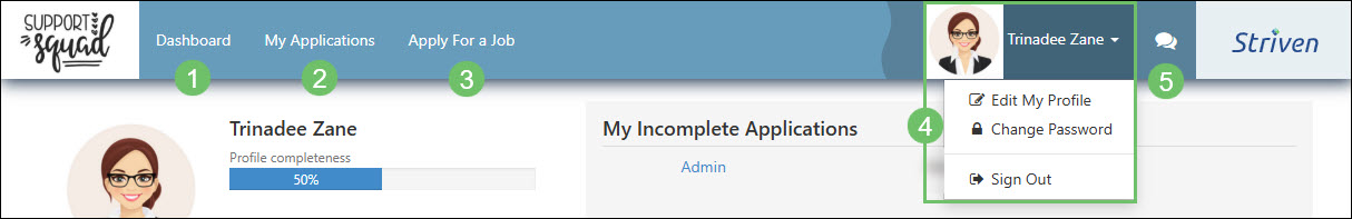 The Career Portal Menu Bar