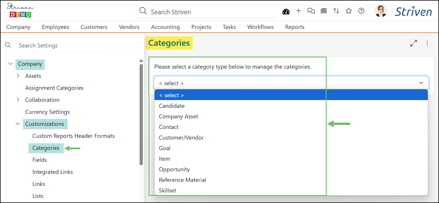 The Categories List and Navigation Location