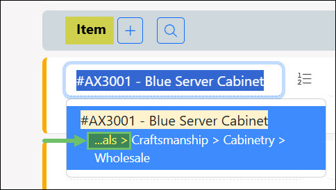 The Category Ellipsis on the Items Drop-Down List on a Purchase Order