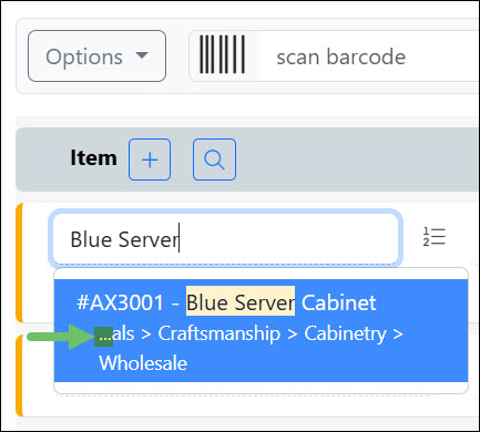 The Category Ellipsis on the Items Drop-Down List on a Sales Order