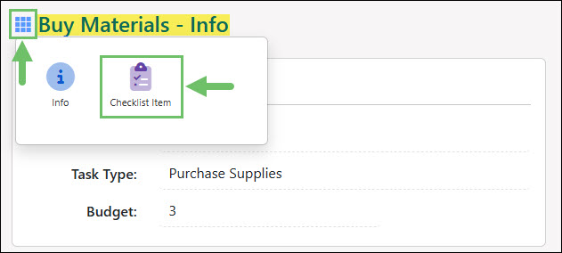 The Checklist Item Option in a Task Library Item
