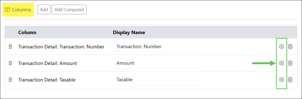 The Column Configuration Navigation Location