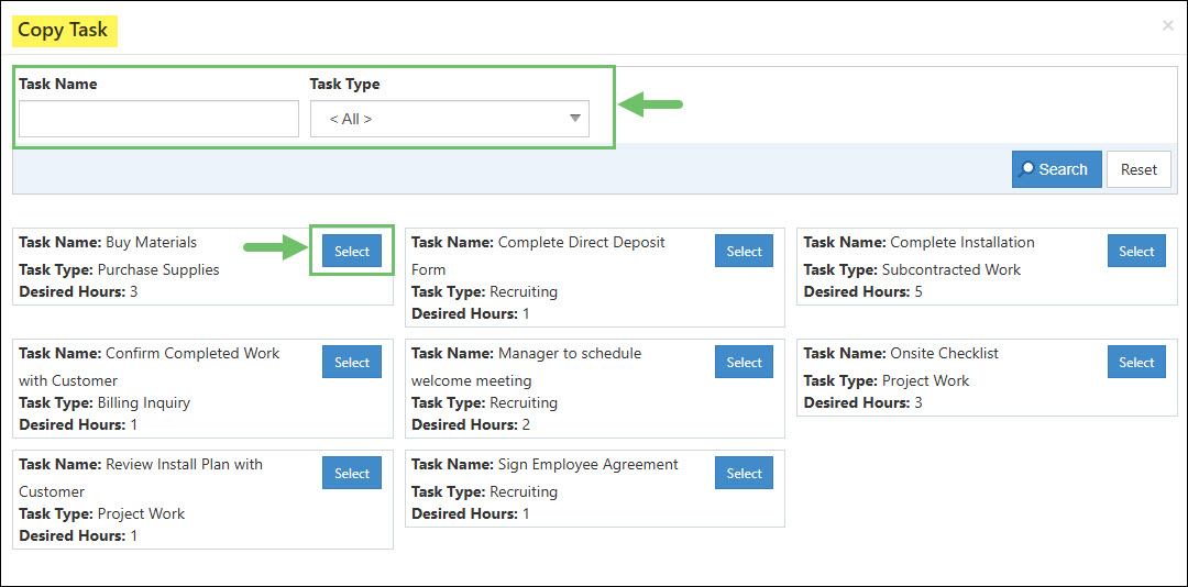 The Copy Task Window