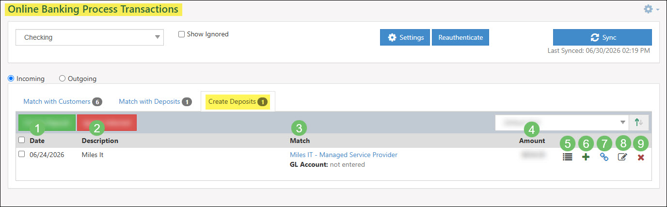 The Create Deposits Tab in Online Banking
