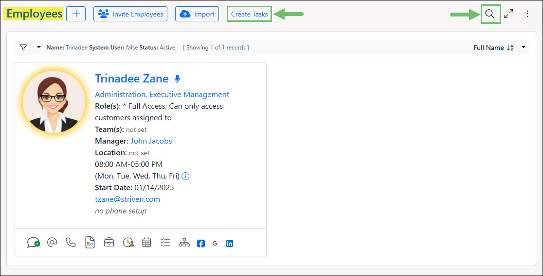 The Create Tasks Button from the Employees List