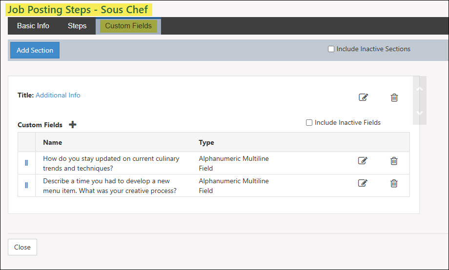 The Custom Fields Tab in a Job Posting