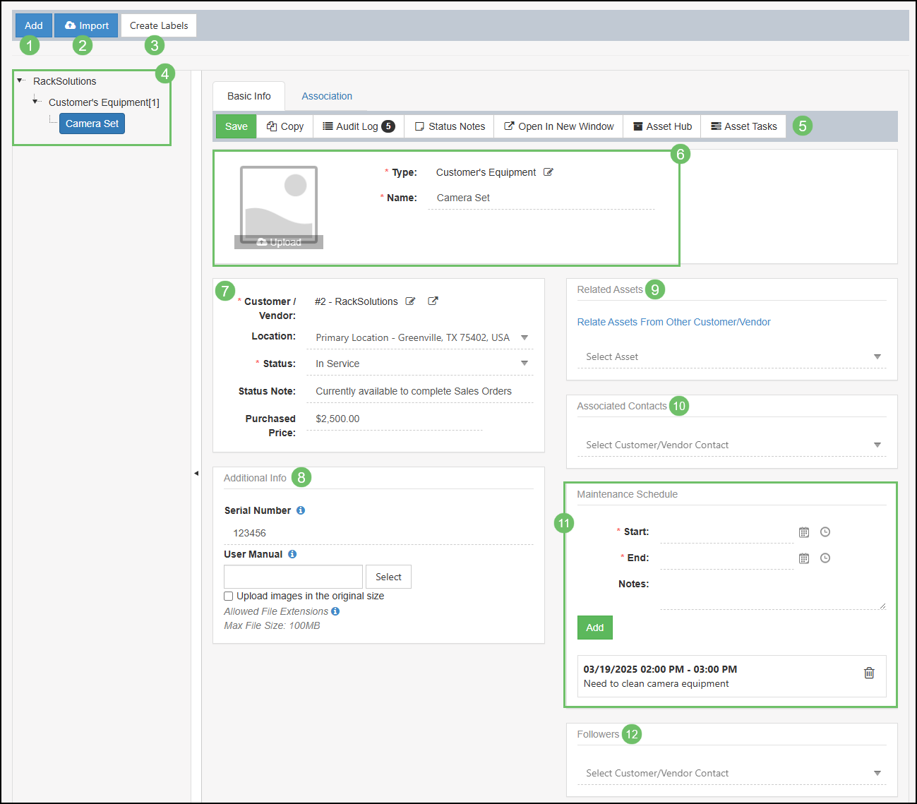 The Customer Assets Dashboard Page.