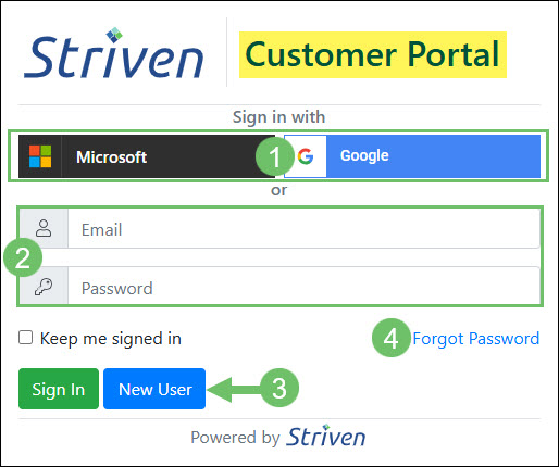The Customer Portal Sign In Page