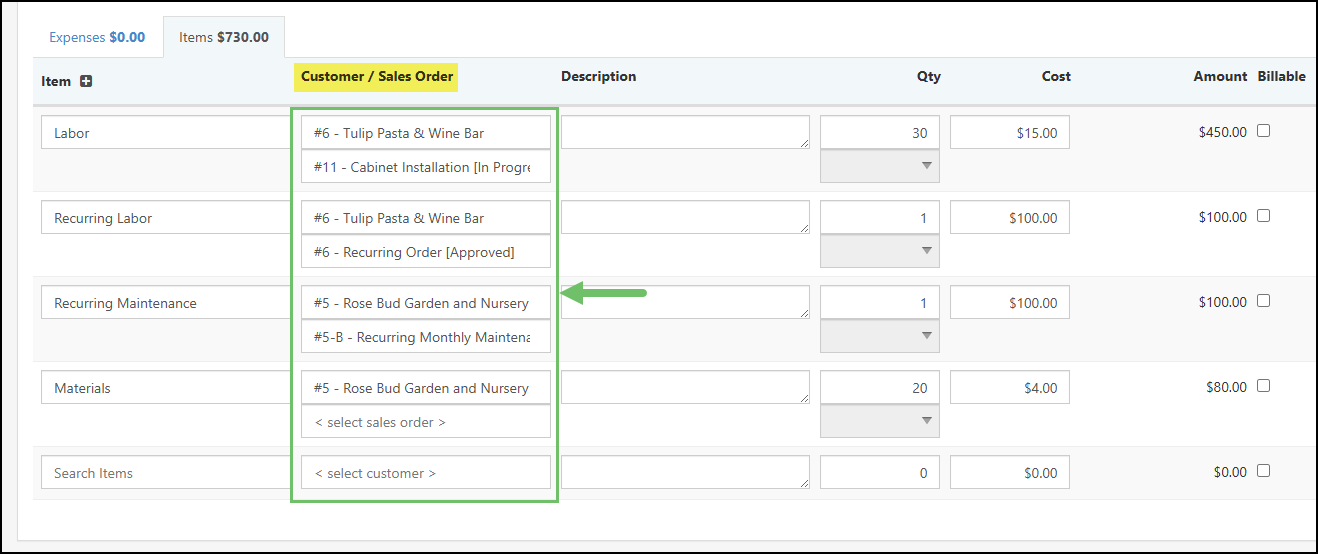 The Customer and Sales Order Column on an AP Type Transaction