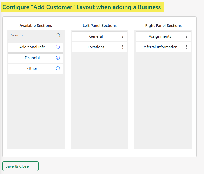 The Default Configure Customer Layout Popup