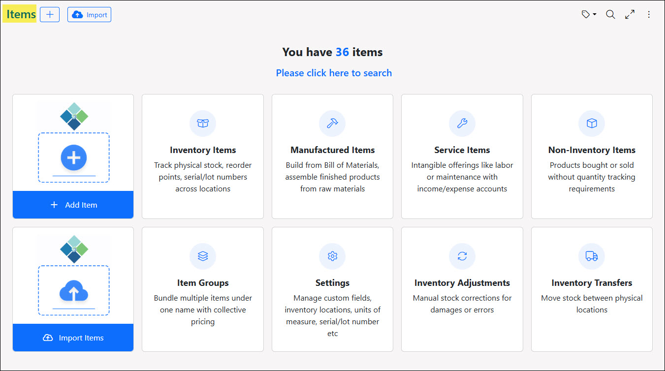 The Default View for the Items List