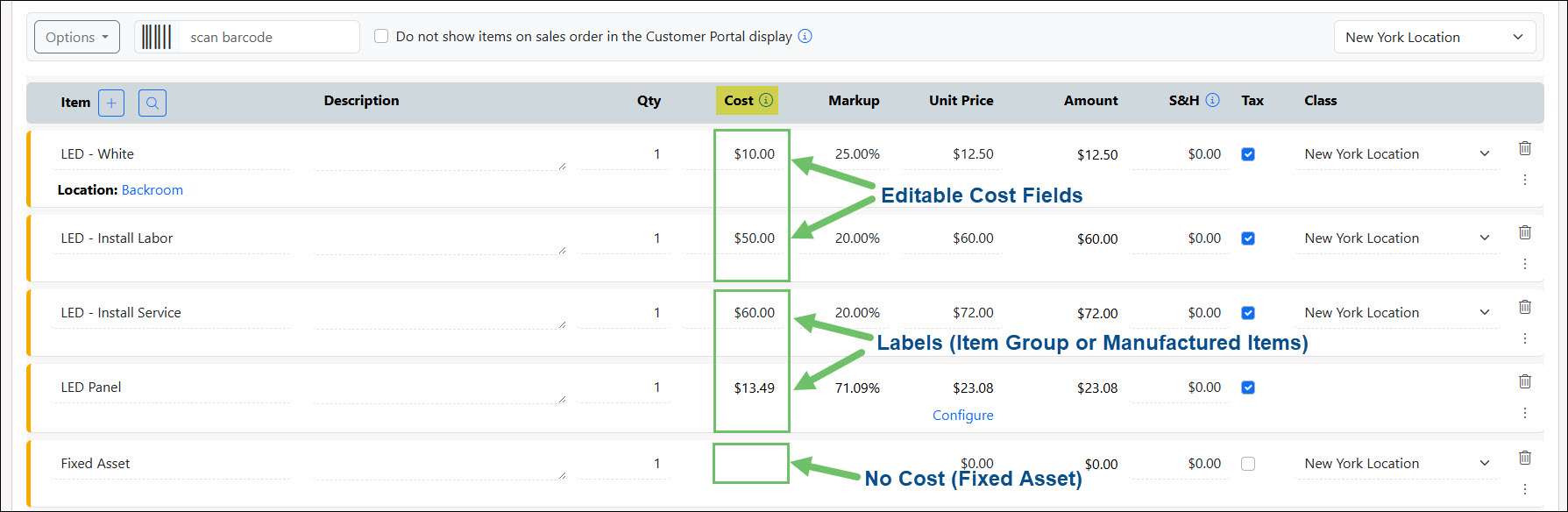 The Different Cost Displays Depending on the Item Type