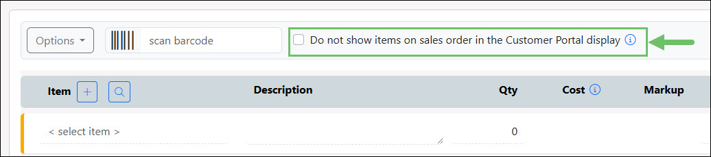 The Do Not Show Items in the Customer Portal display Option on a Sales Order