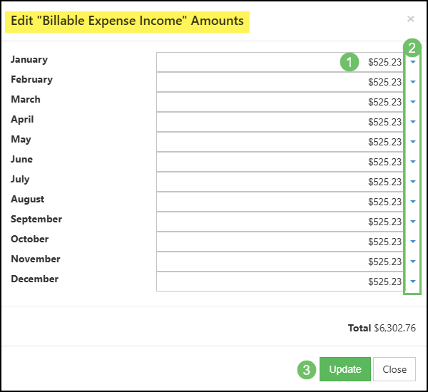 The Edit GL Account Amounts Dialog Box.