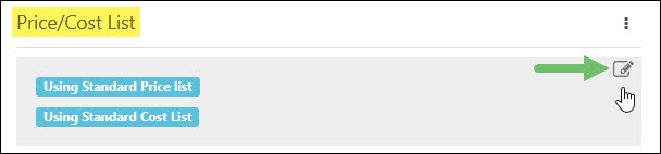 The Edit Option for the Price Cost List Widget