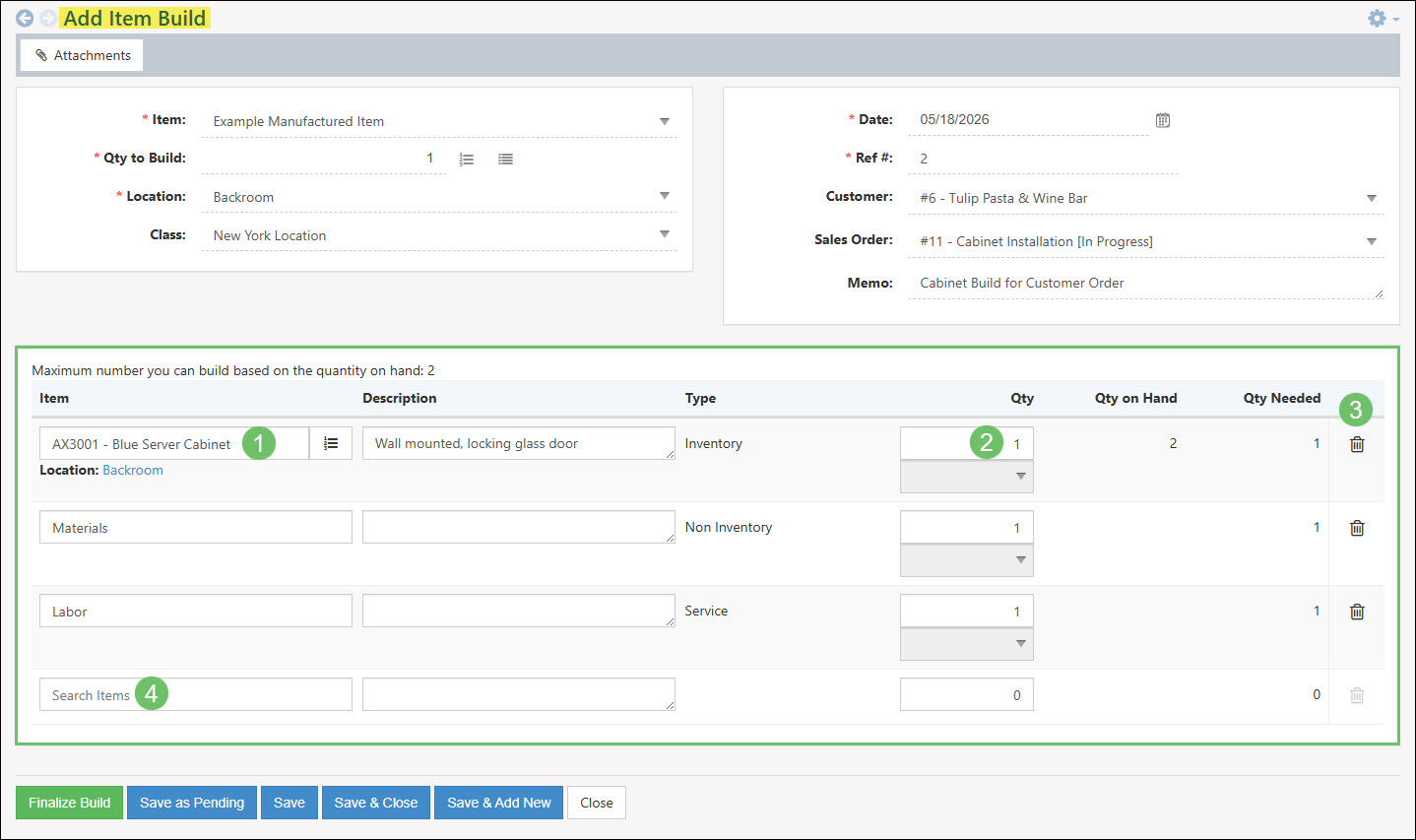 The Editable BoM Fields when Creating an Item Build