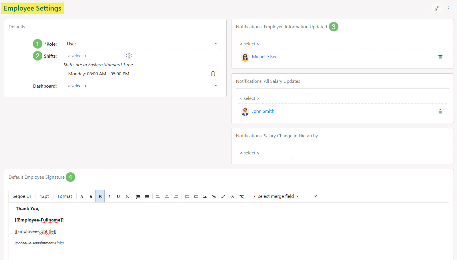 The Employee Settings Page