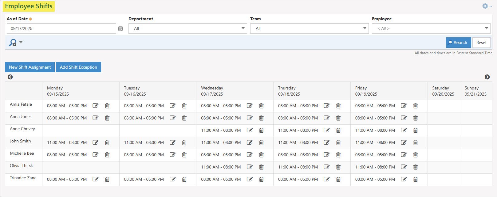 The Employee Shifts Page