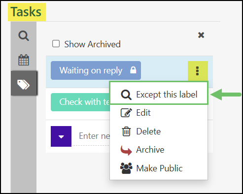 The Except This Label Option on Task Labels