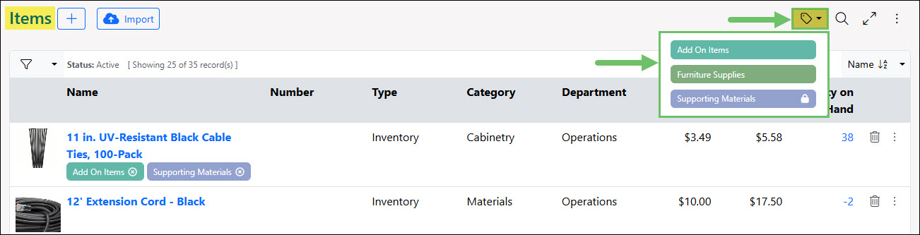 The Filter by Label Option on the Items List