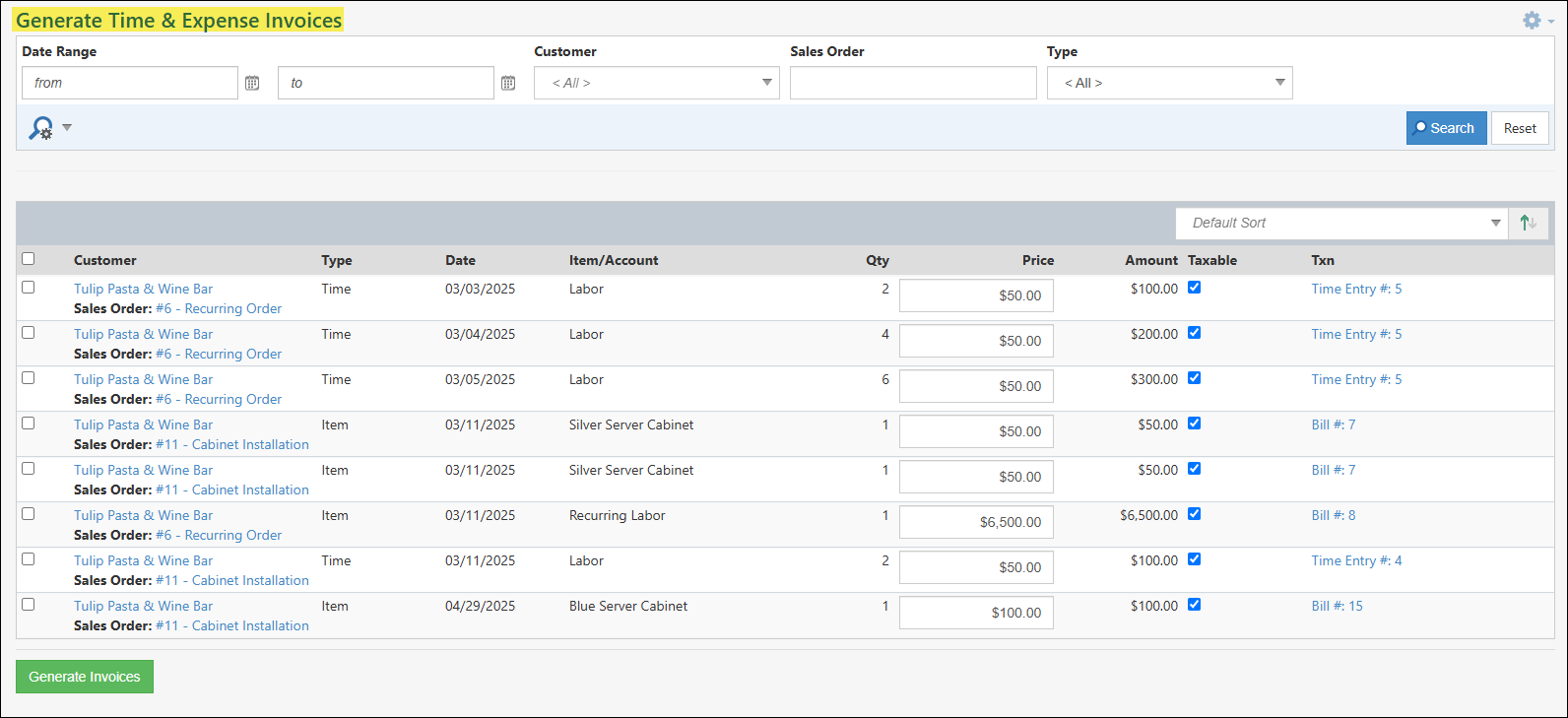 The Generate Time & Expense Invoices Feature