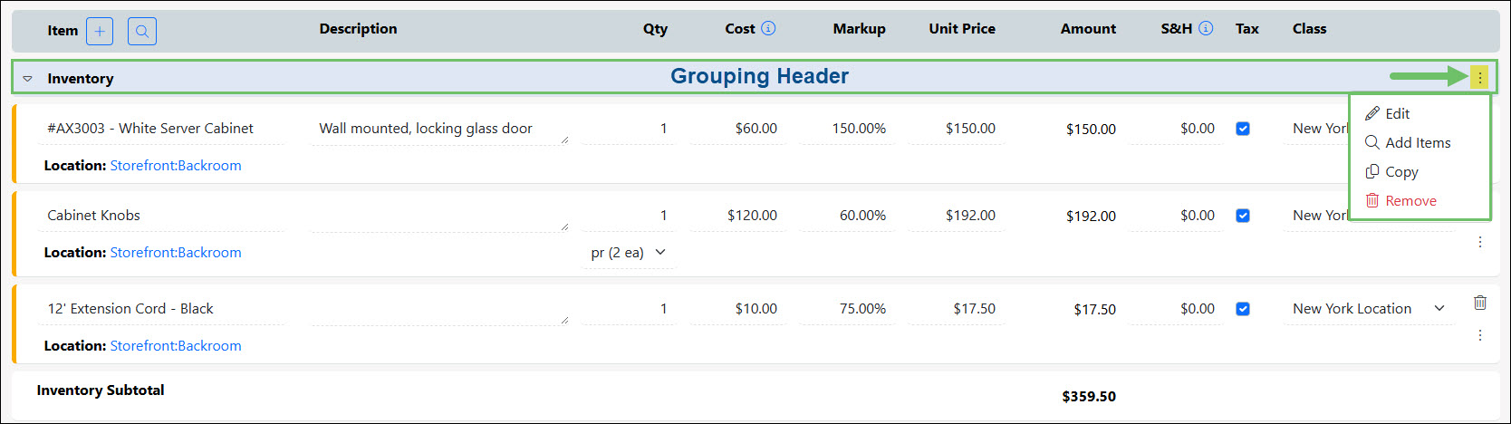 The Grouping Header Kebab Menu