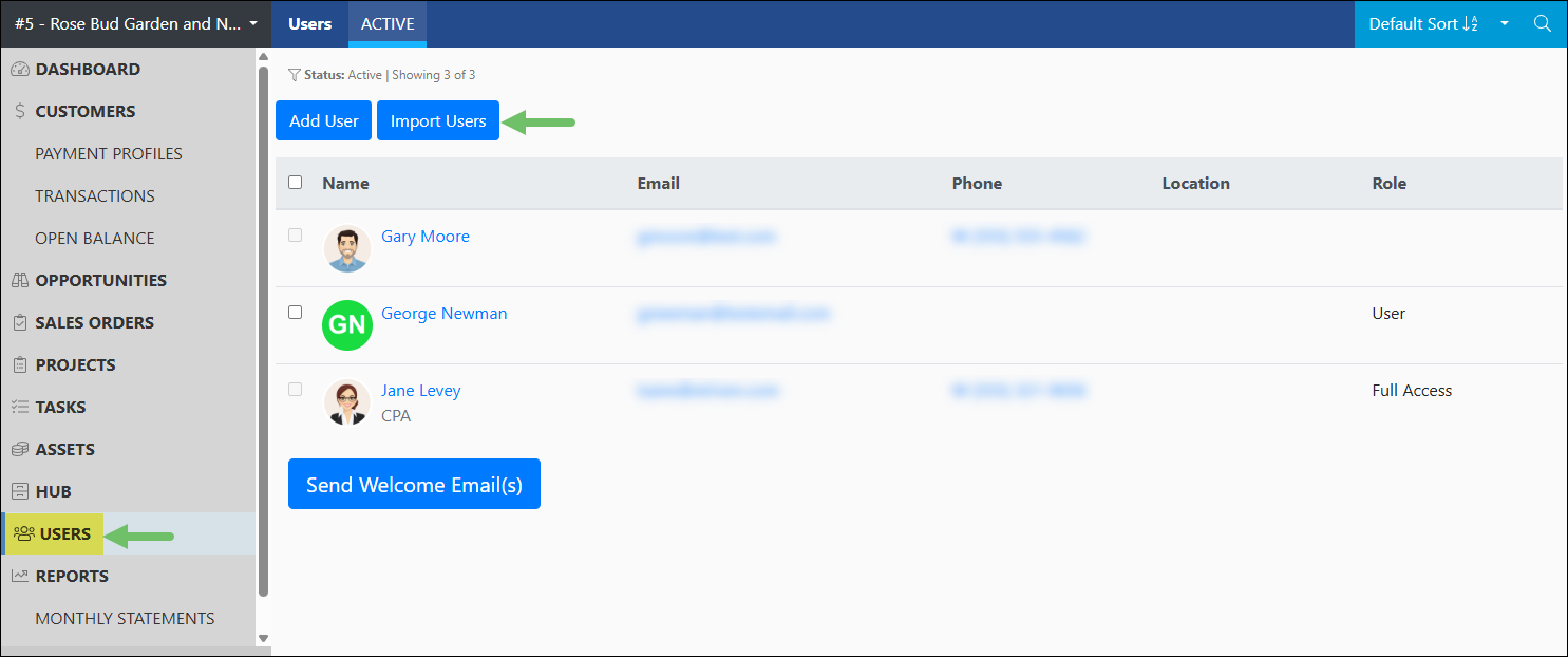 The Import Users Button on the Users Page
