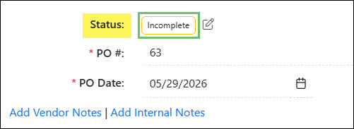 The Incomplete Purchase Order Status Option