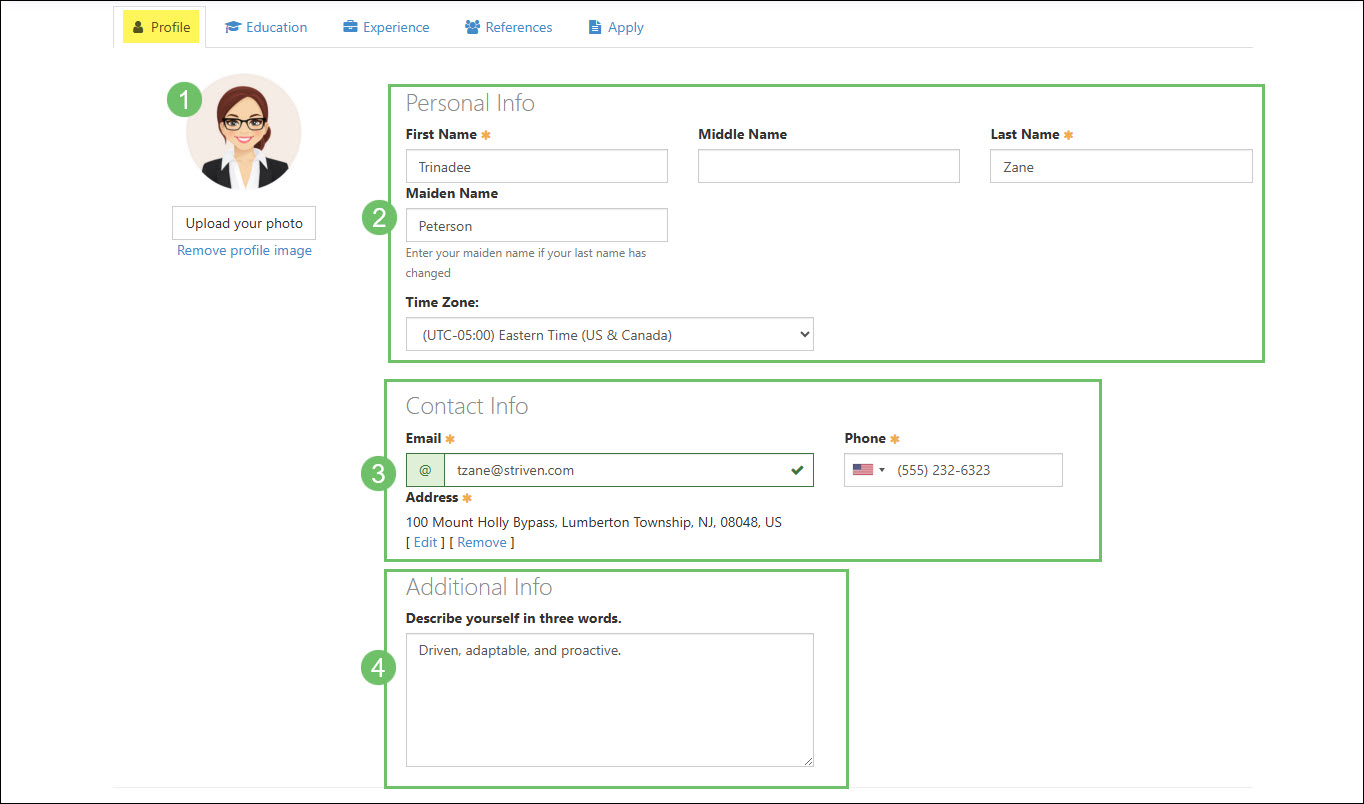 The Information and Actions Available from the Profile Tab from a Candidate Profile
