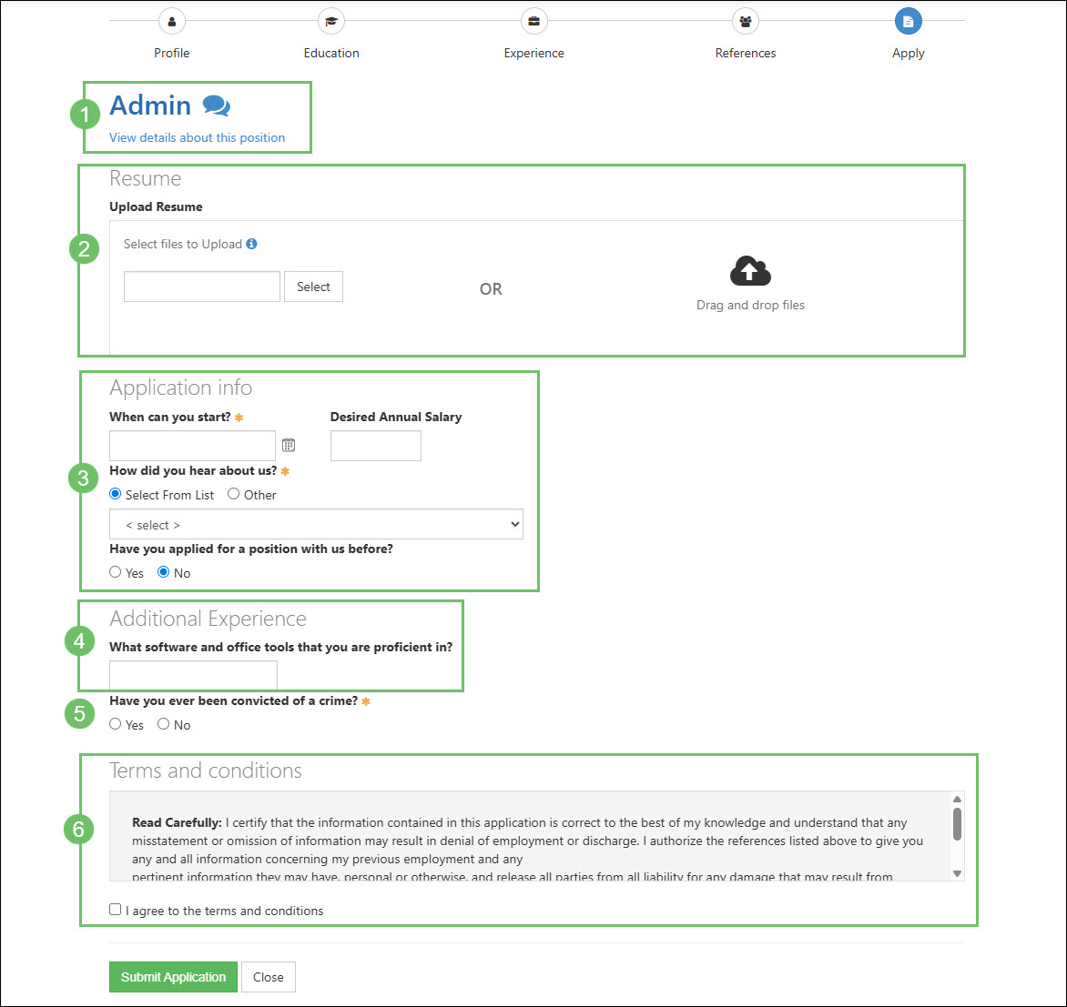 The Information and Actions Available on the Apply Page in the Career Portal