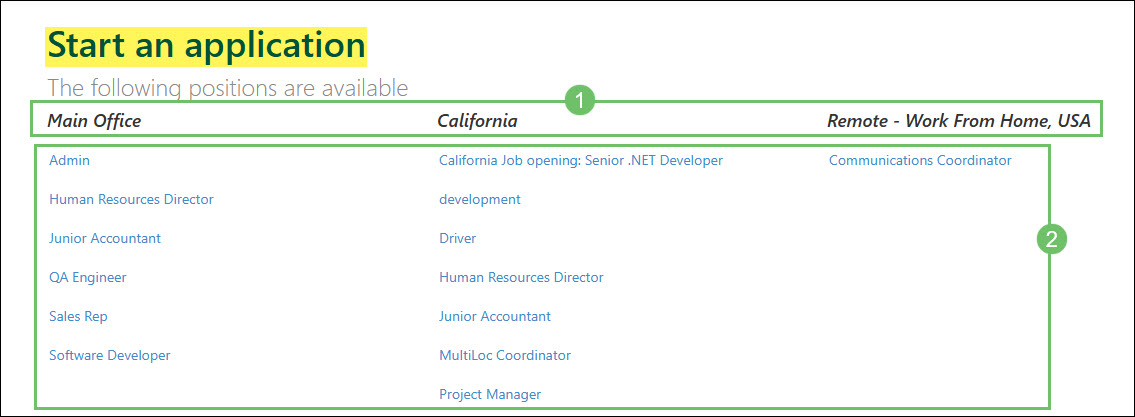 The Information and Actions Available on the Start an Application Page in the Career Portal