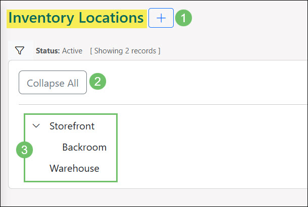 The Inventory Locations List