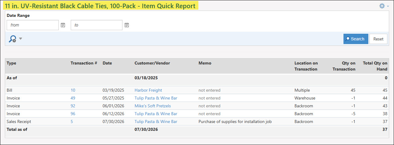 The Item Quick Report