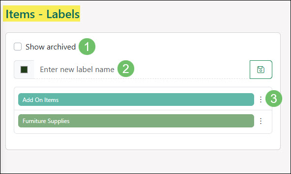 The Items - Labels Settings Page