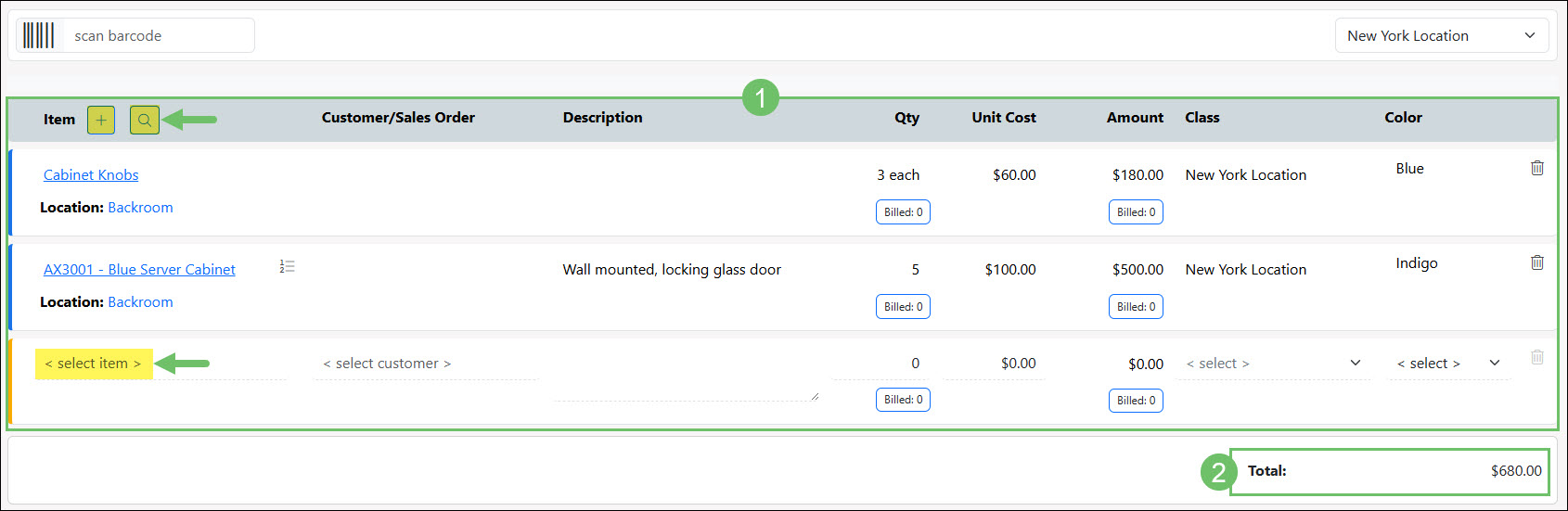 The Items Section & Totals Section of a Purchase Order