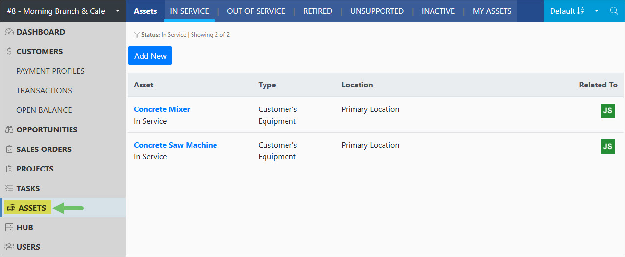 The Location of Assets in the Customer Portal