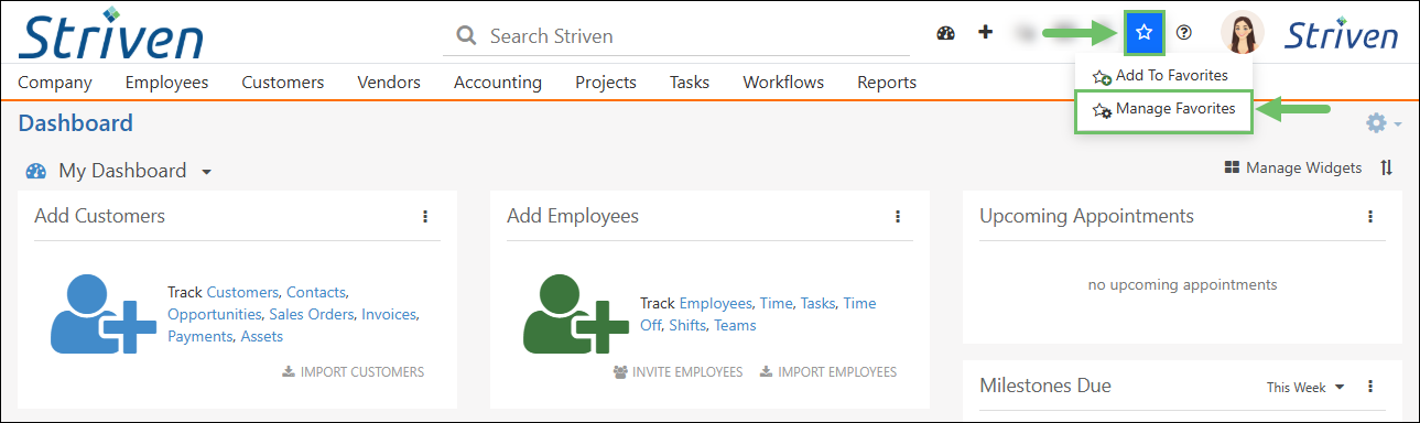 The Location of the Manage Favorites Option