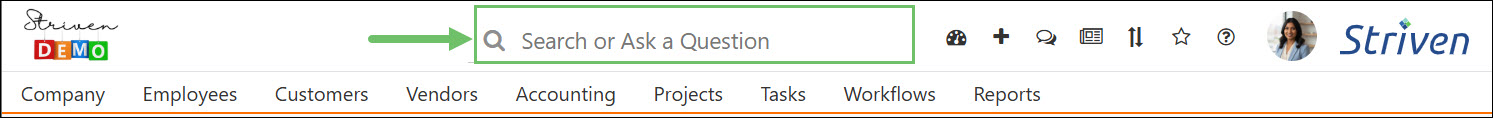 Example showing where the Strive Search Tool is located
