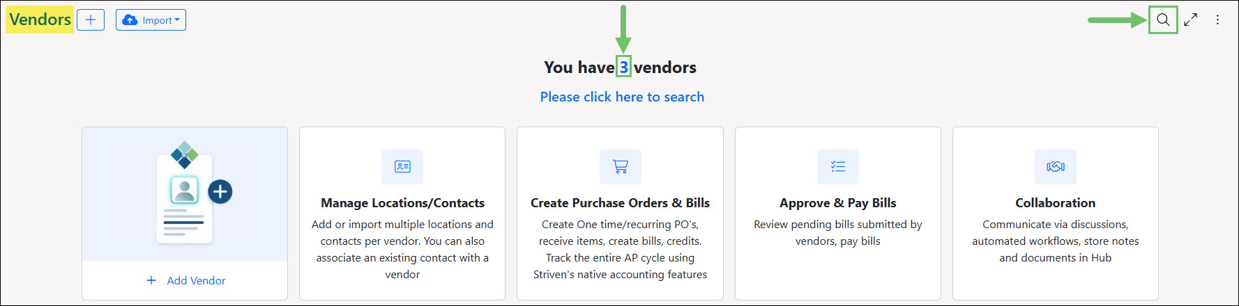 The Locations of the Search Filters from the Vendor List Default View