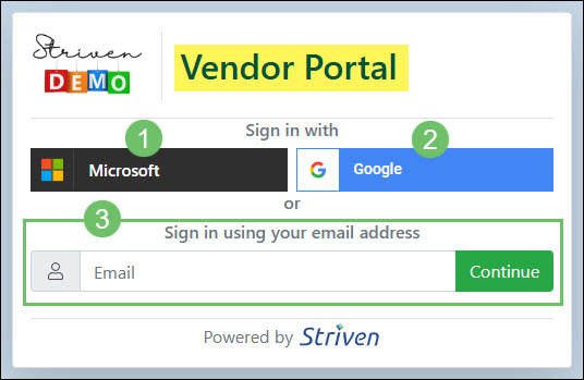 The Log In Page for the Vendor Portal