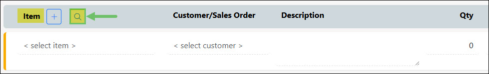 The Magnifying Glass Icon for the Items Search Option on a Purchase Order