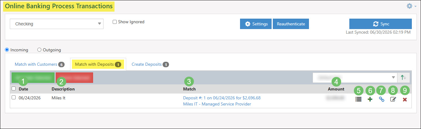 The Match with Deposits Tab in Online Banking