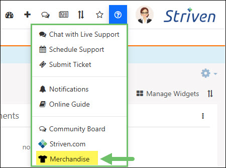 The Merchandise Link on the Striven Help Menu