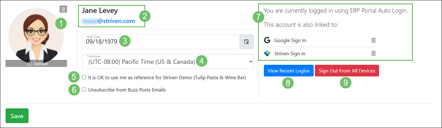 The My Info Page in the Customer and Vendor Portal