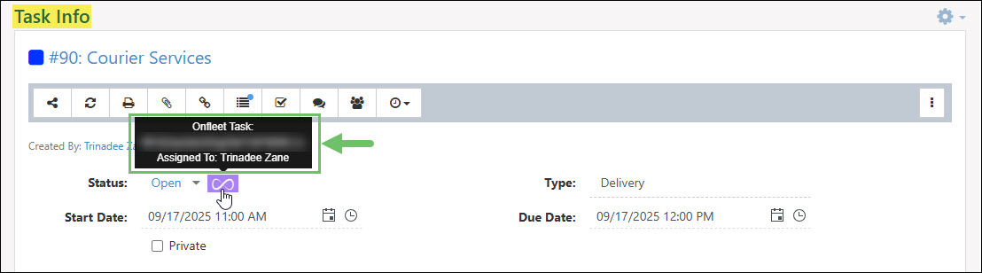 The Onfleet ID and Assignment From the Task Info Page
