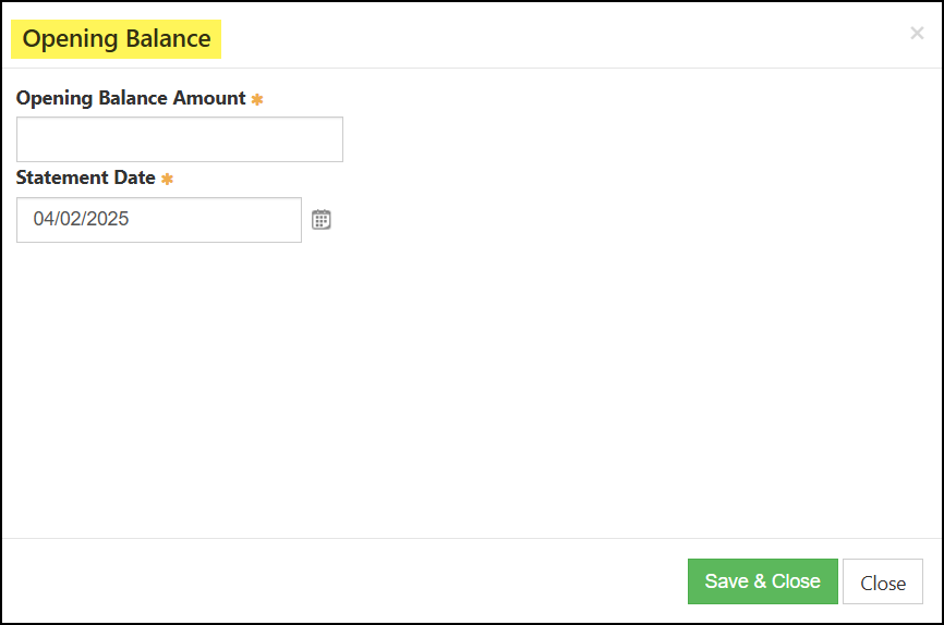 The Opening Balance Page for a GL Account
