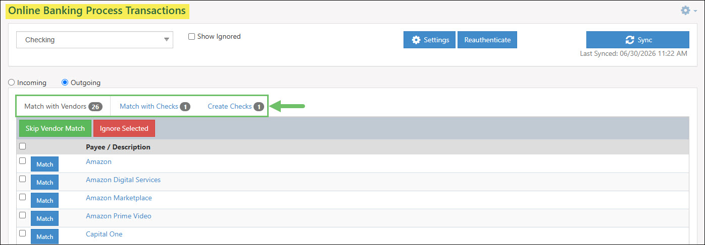 The Outgoing Transaction Tab Options